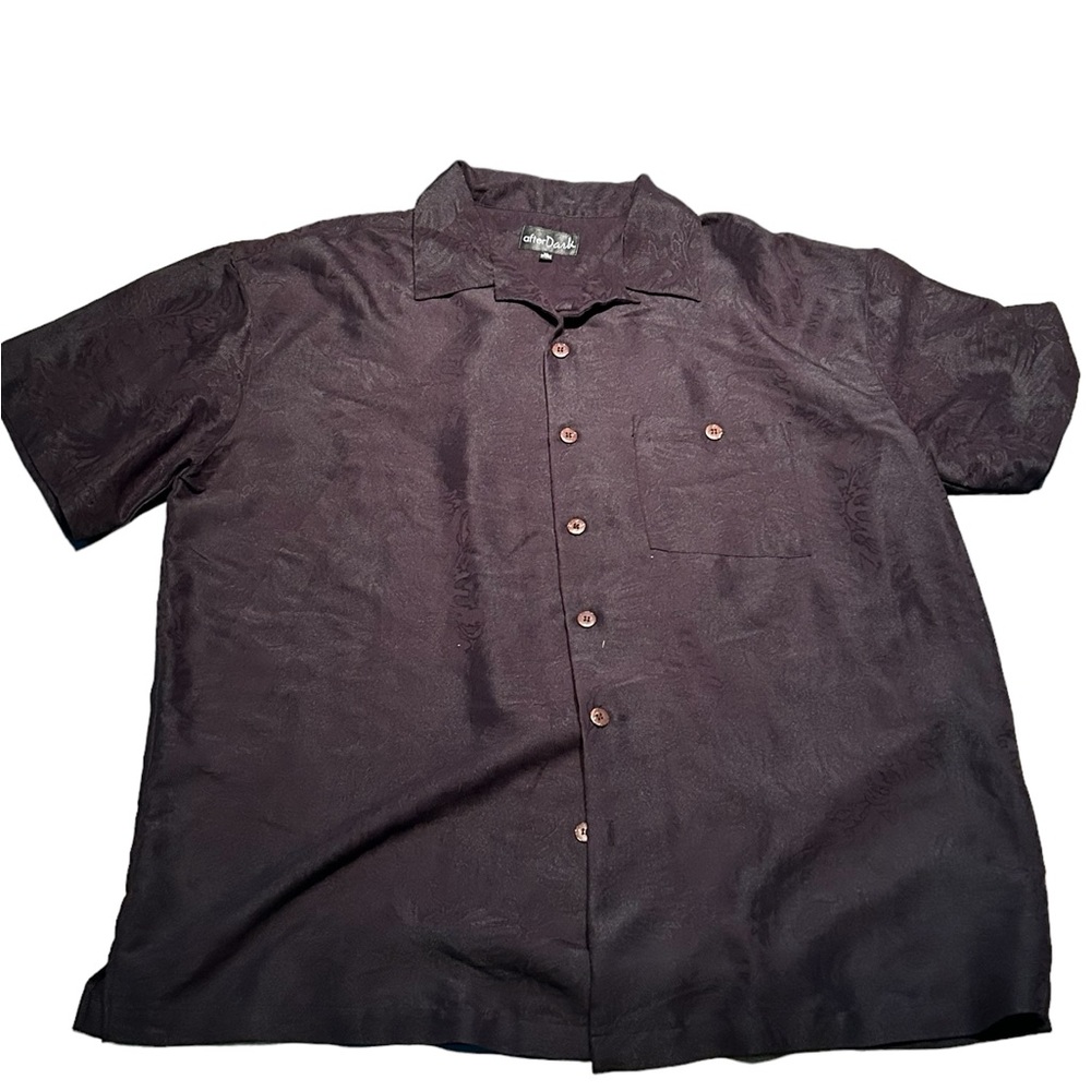After Dark Black Rayon Blend Floral Tone on Tone Hawaiian Shirt XL 17-17.5